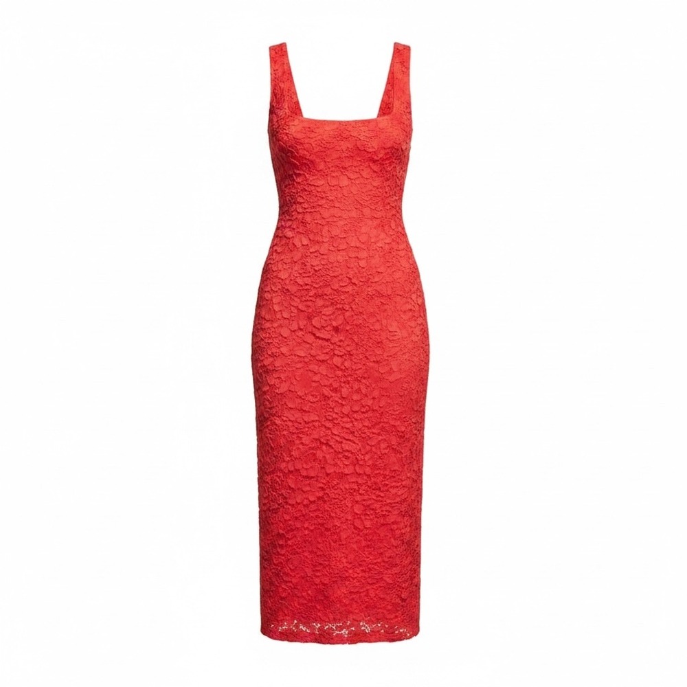 Mara Hoffman Dress Size L Red Orange Sloan Popcorn Textured Midi Square Neck